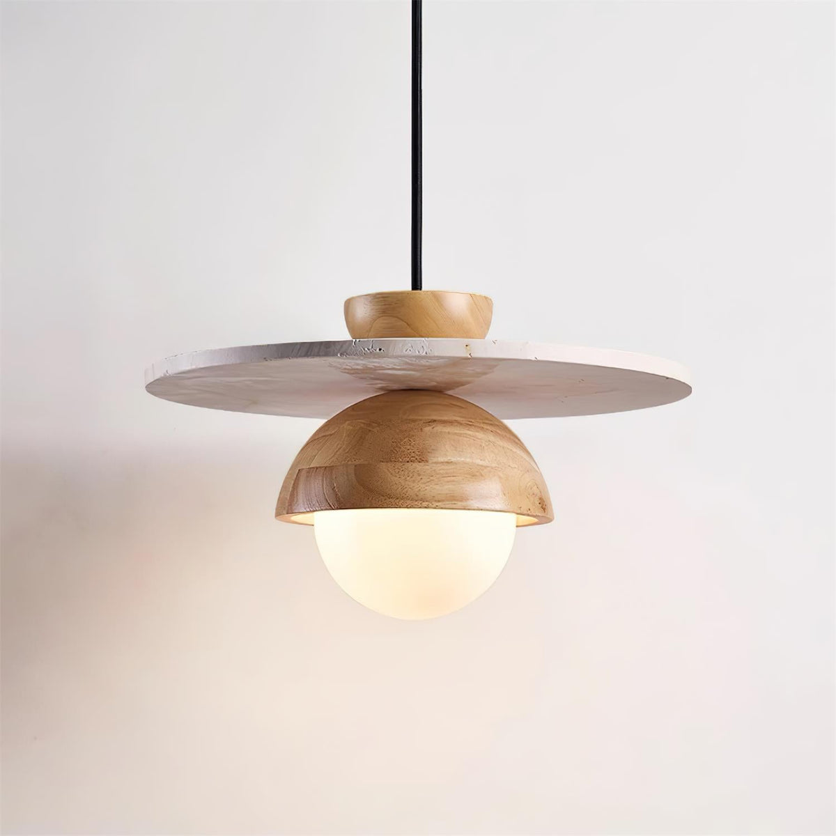 Calvion Pendelleuchte Travertin Holz Glas Kugel
