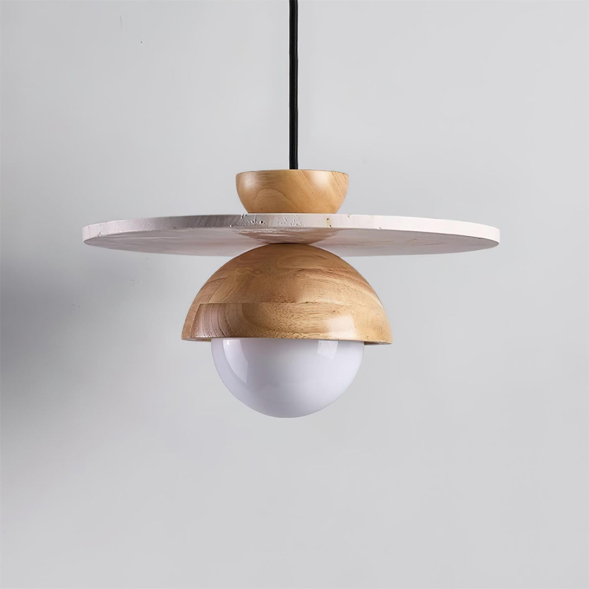 Calvion Pendelleuchte Travertin Holz Glas Kugel