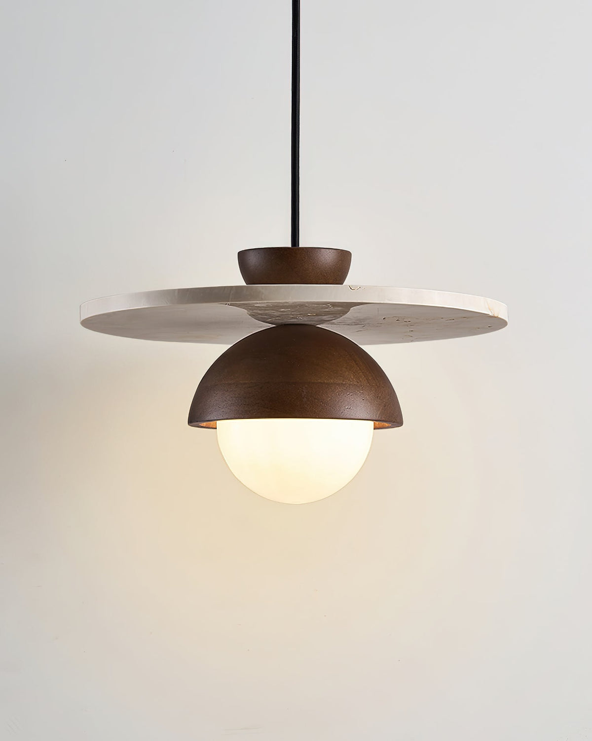 Calvion Pendelleuchte Travertin Holz Glas Kugel