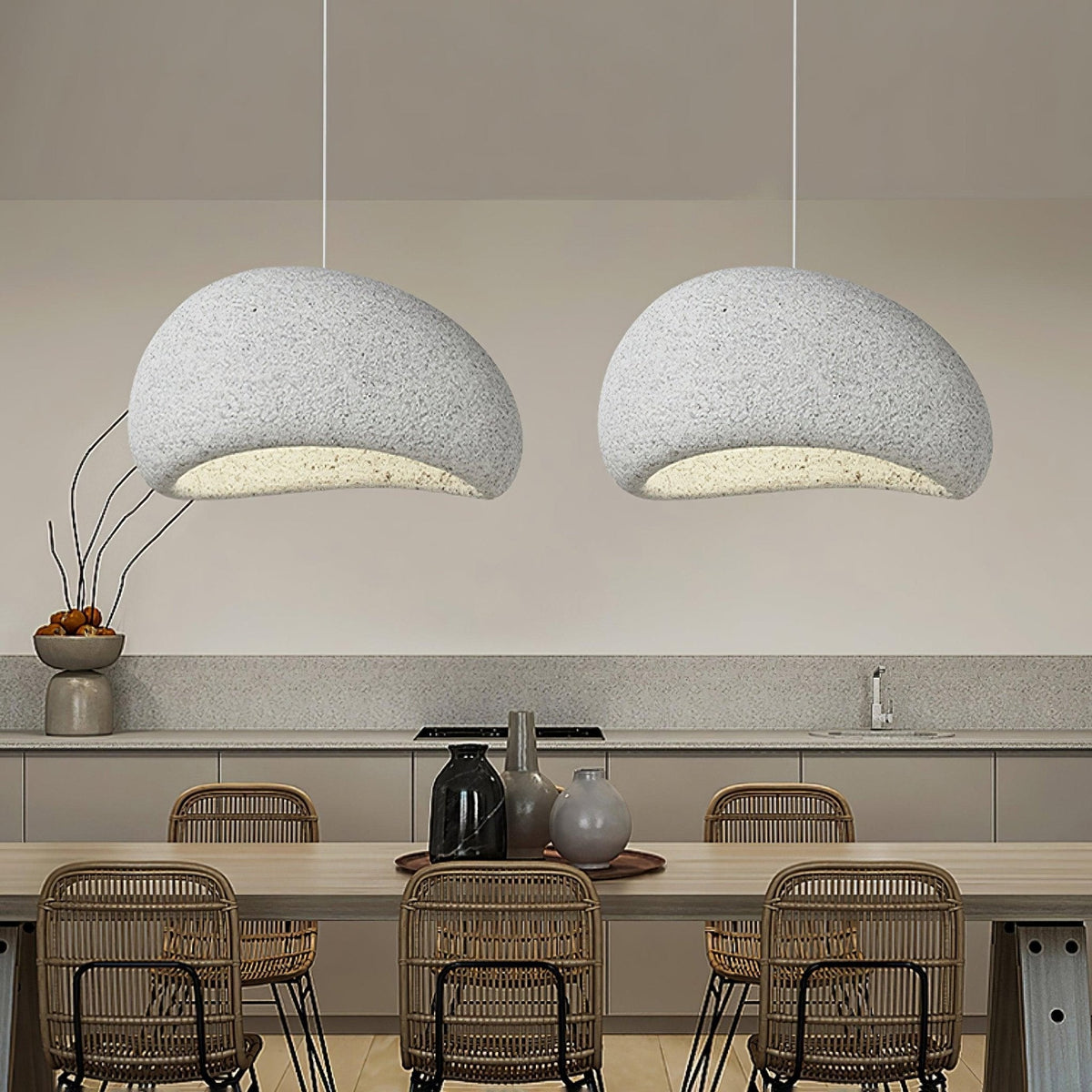 Tsukiyo Pendelleuchte im Wabi-Sabi-Stil mit Wolken-Design