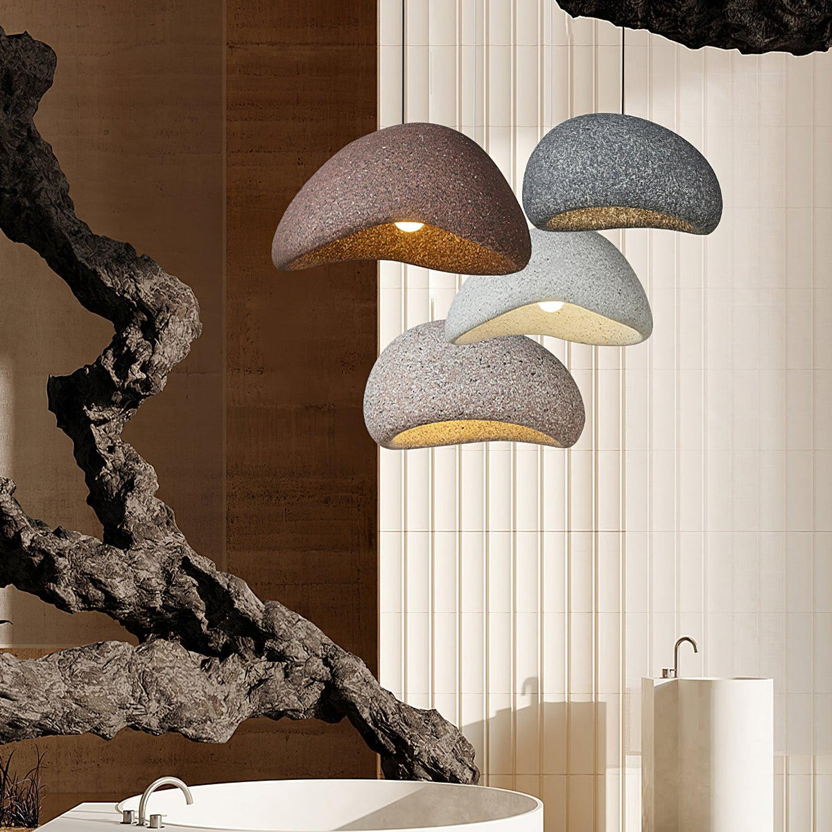 Tsukiyo Pendelleuchte im Wabi-Sabi-Stil mit Wolken-Design