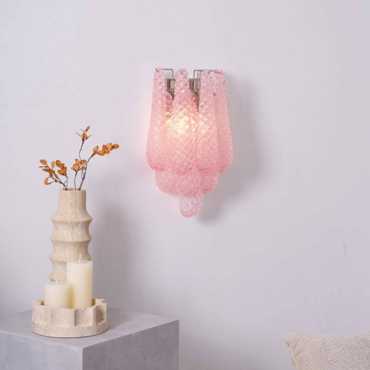 Liorelaria Wandleuchte Pink Tränenform-Glas Florale Kunst