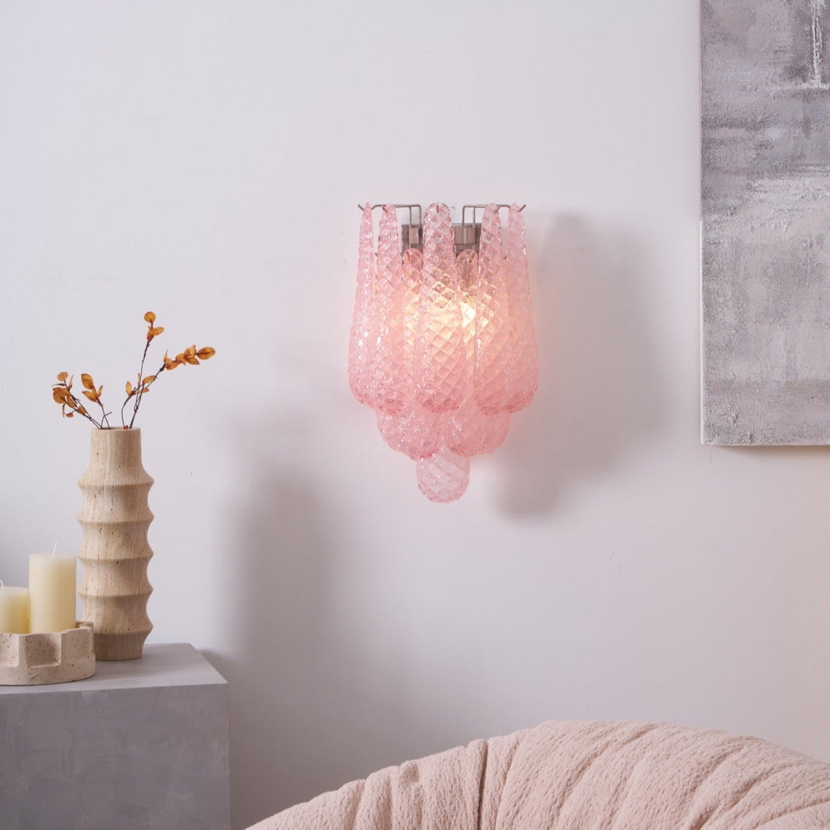 Liorelaria Wandleuchte Pink Tränenform-Glas Florale Kunst