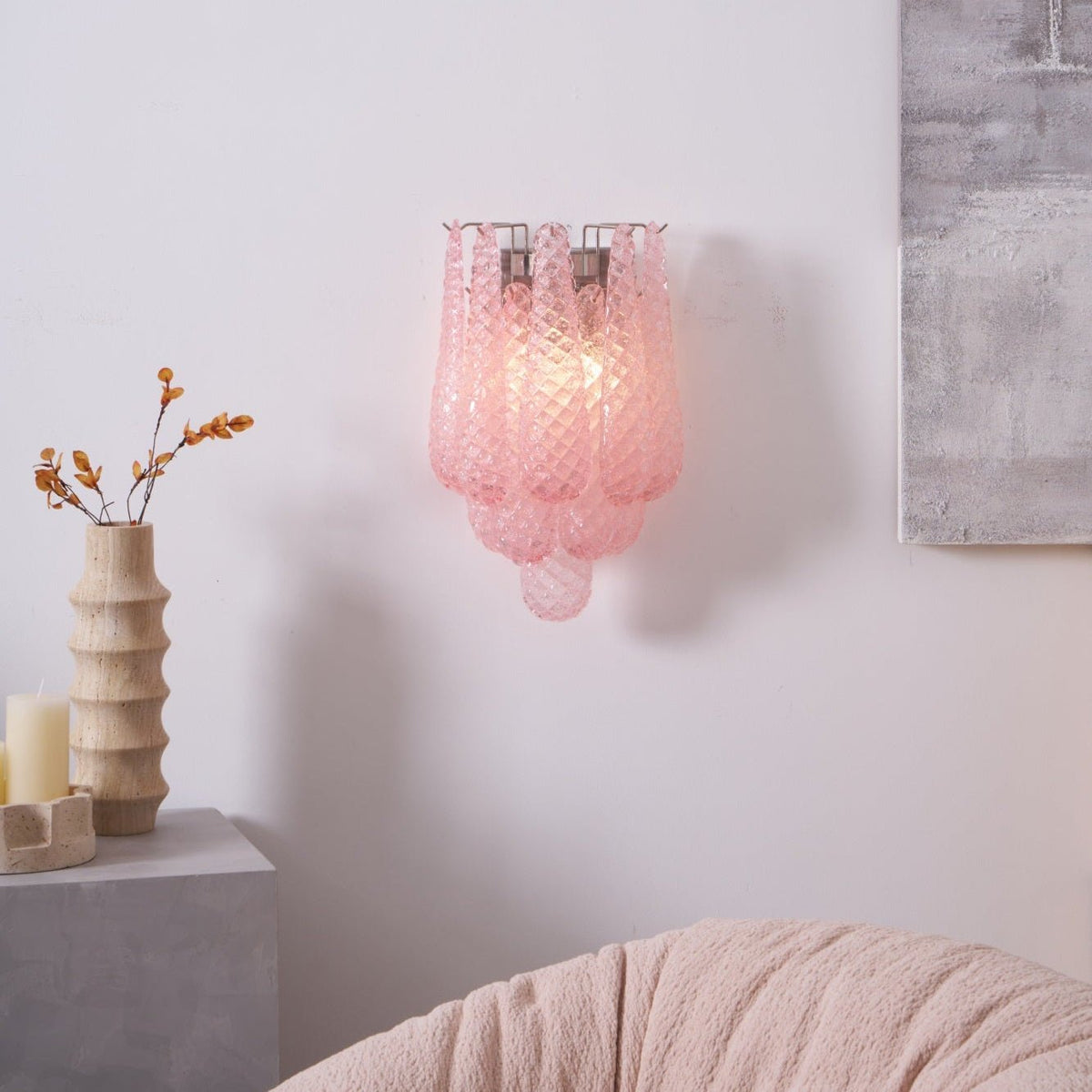Liorelaria Wandleuchte Pink Tränenform-Glas Florale Kunst
