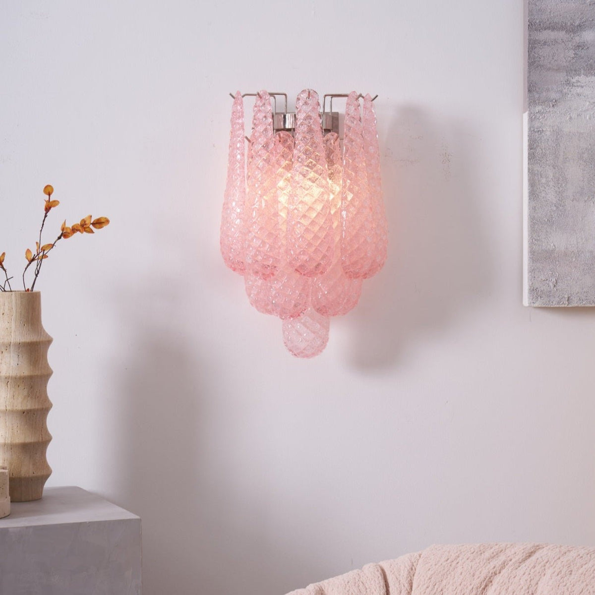Liorelaria Wandleuchte Pink Tränenform-Glas Florale Kunst