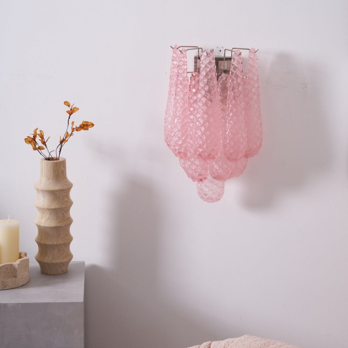 Liorelaria Wandleuchte Pink Tränenform-Glas Florale Kunst