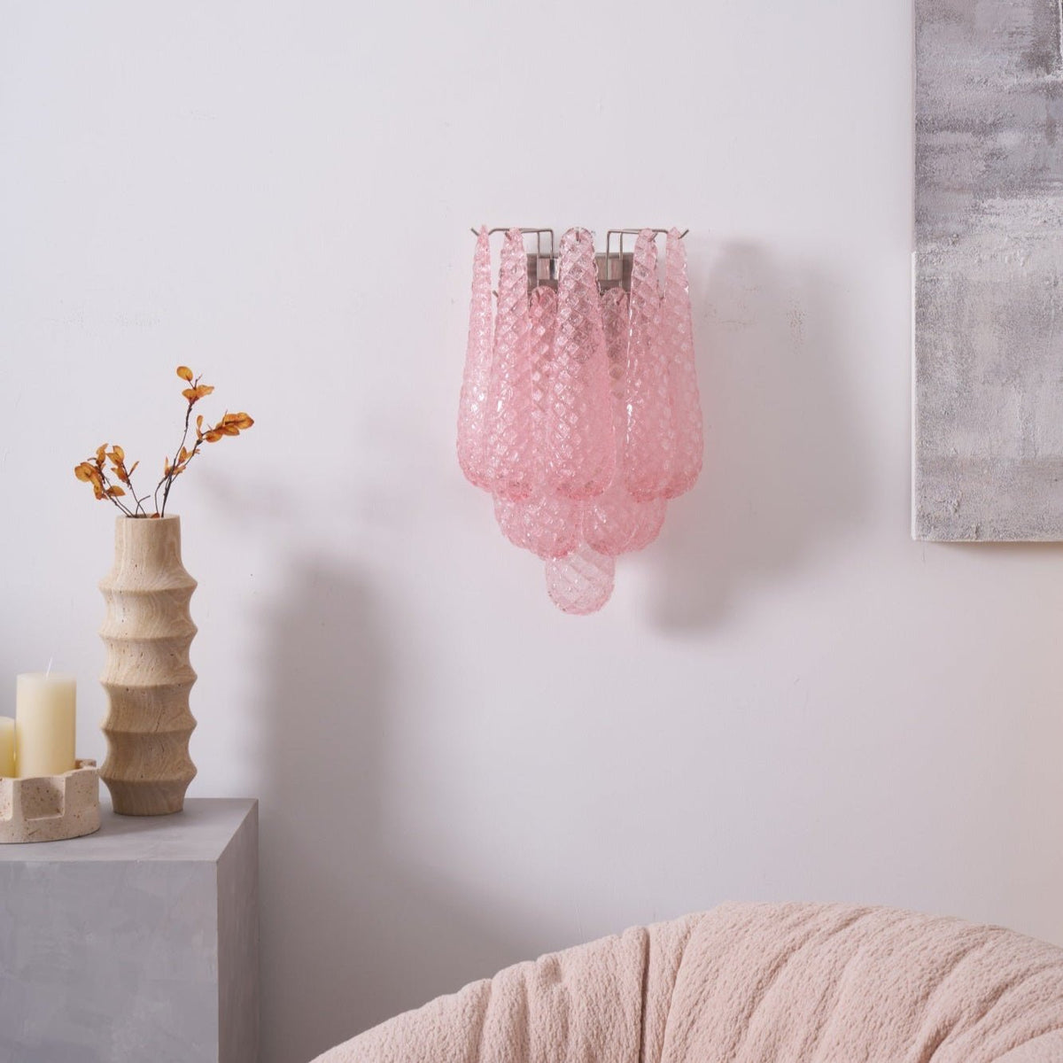 Liorelaria Wandleuchte Pink Tränenform-Glas Florale Kunst
