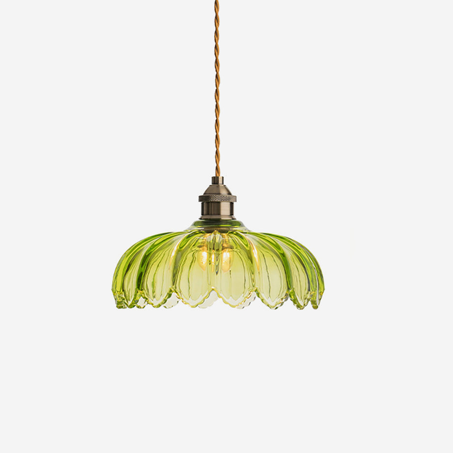 Limea Pendelleuchte aus grünem Glas in Blumenform