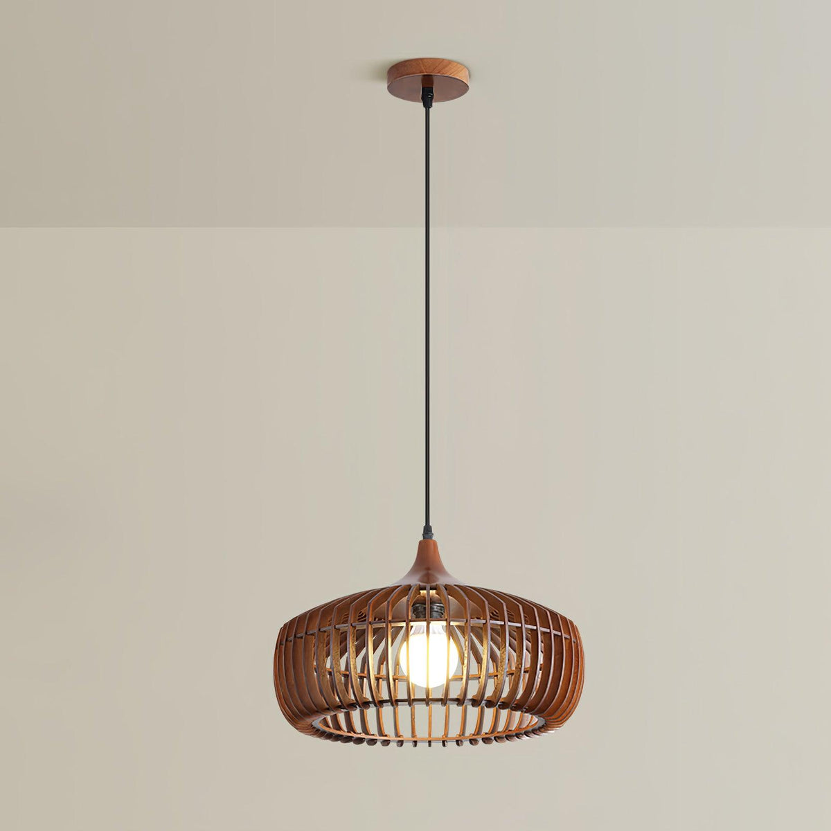 Lixu Pendelleuchte aus Holz im Retro-Stil