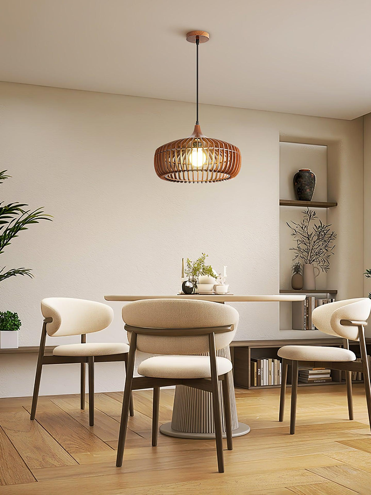 Lixu Pendelleuchte aus Holz im Retro-Stil