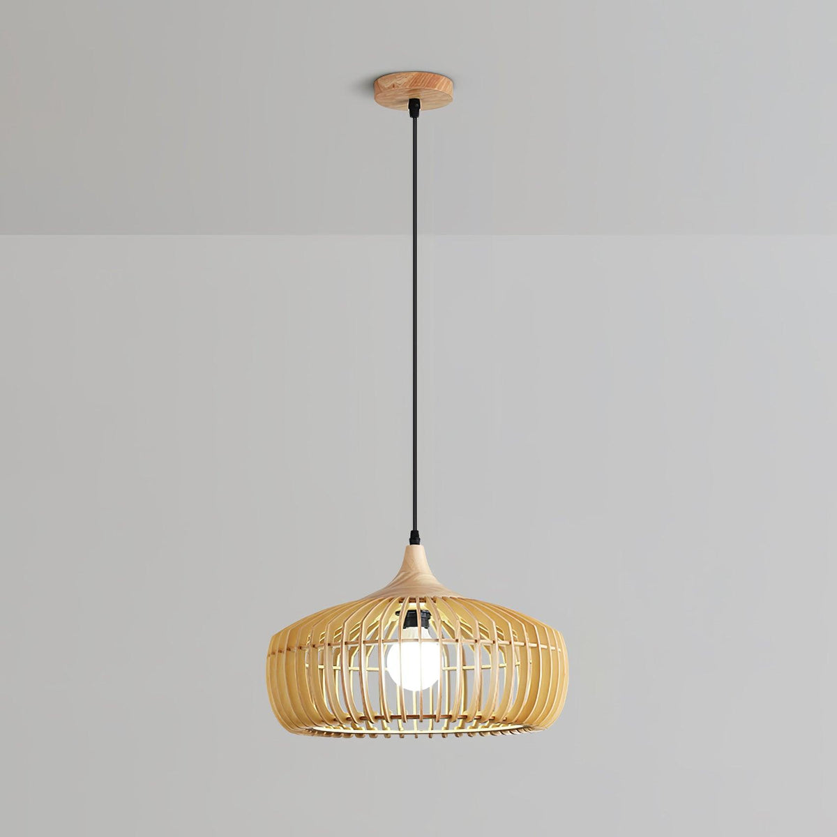 Lixu Pendelleuchte aus Holz im Retro-Stil