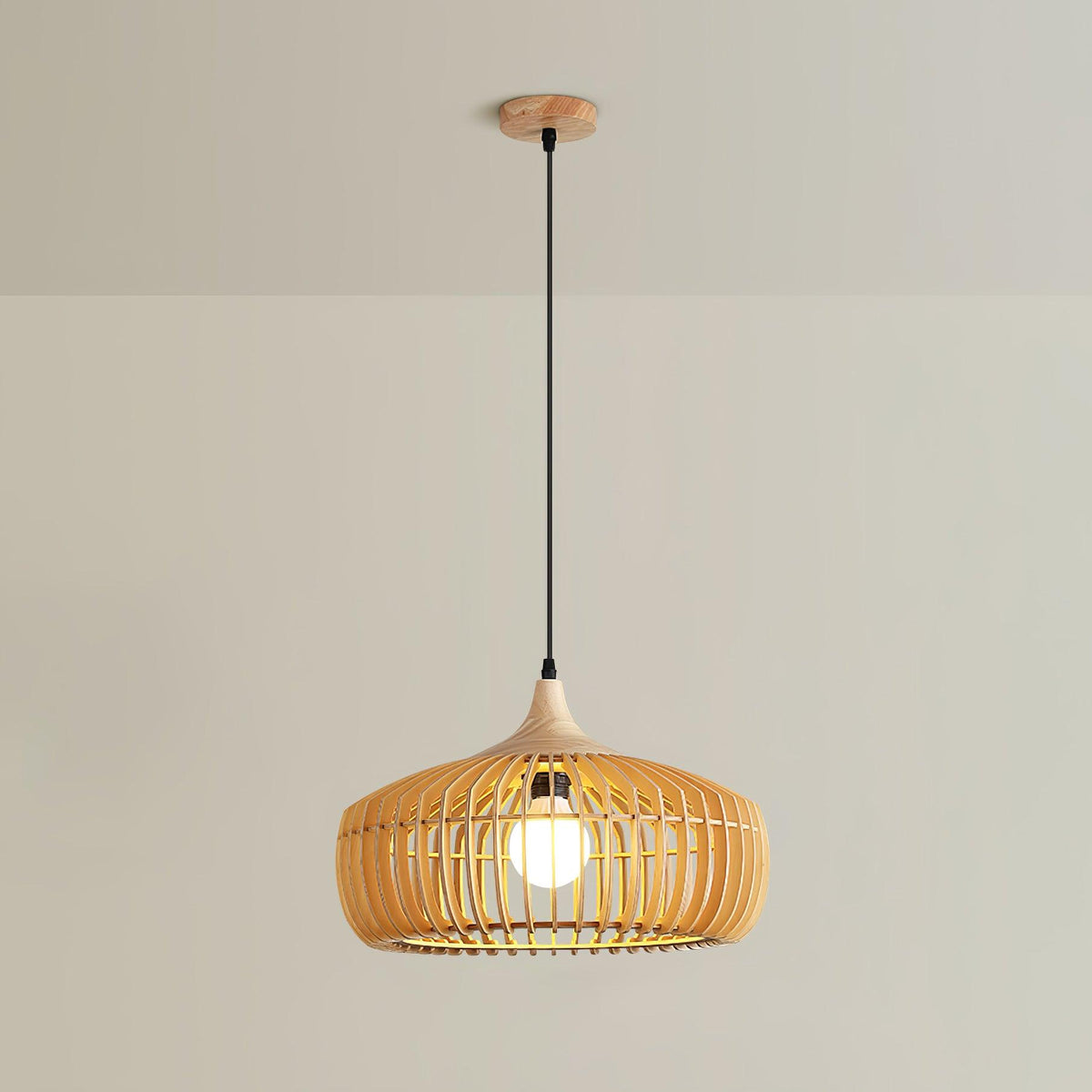 Lixu Pendelleuchte aus Holz im Retro-Stil