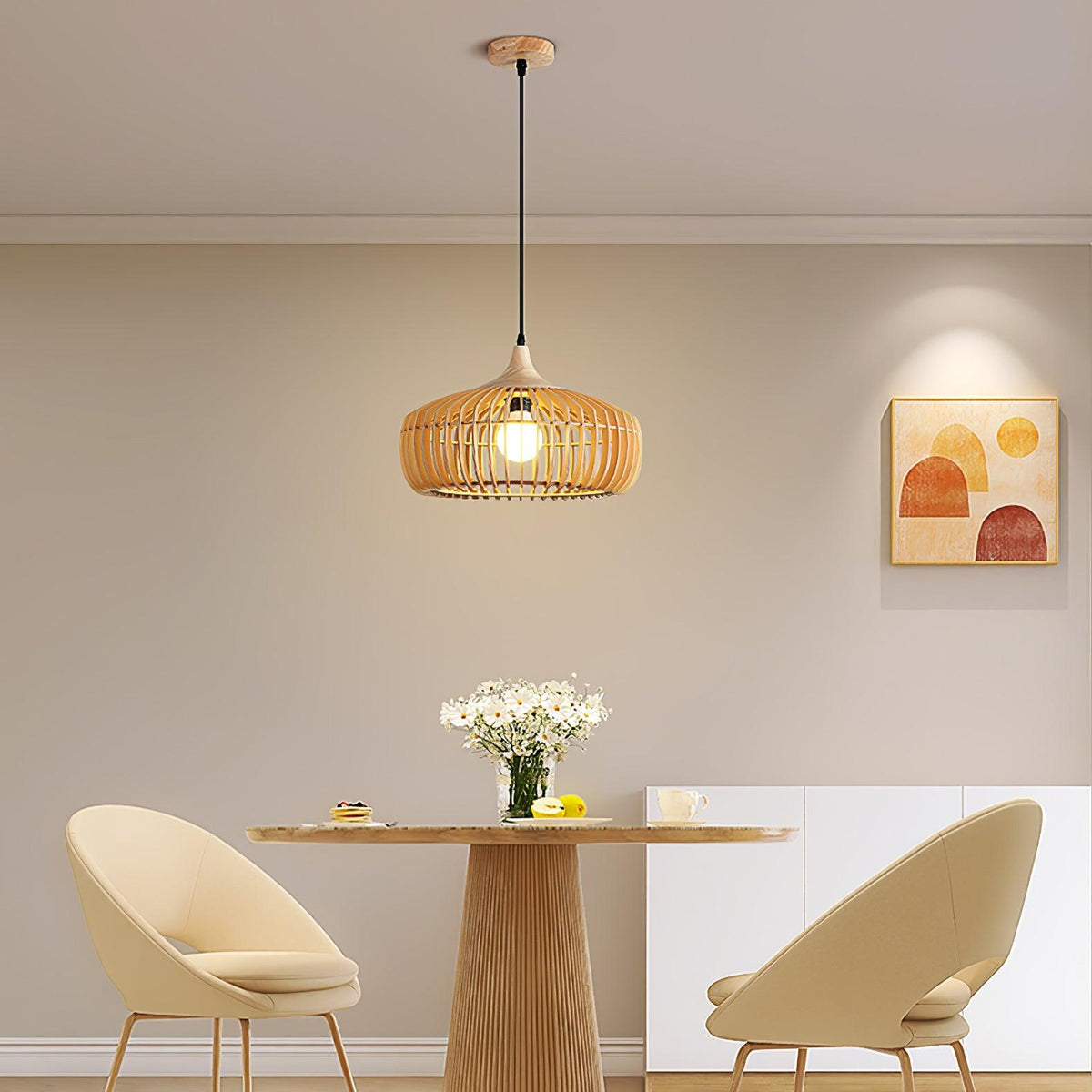 Lixu Pendelleuchte aus Holz im Retro-Stil