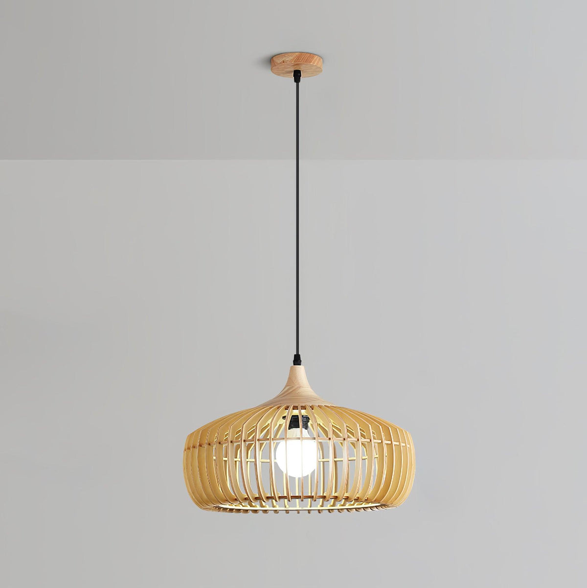 Lixu Pendelleuchte aus Holz im Retro-Stil