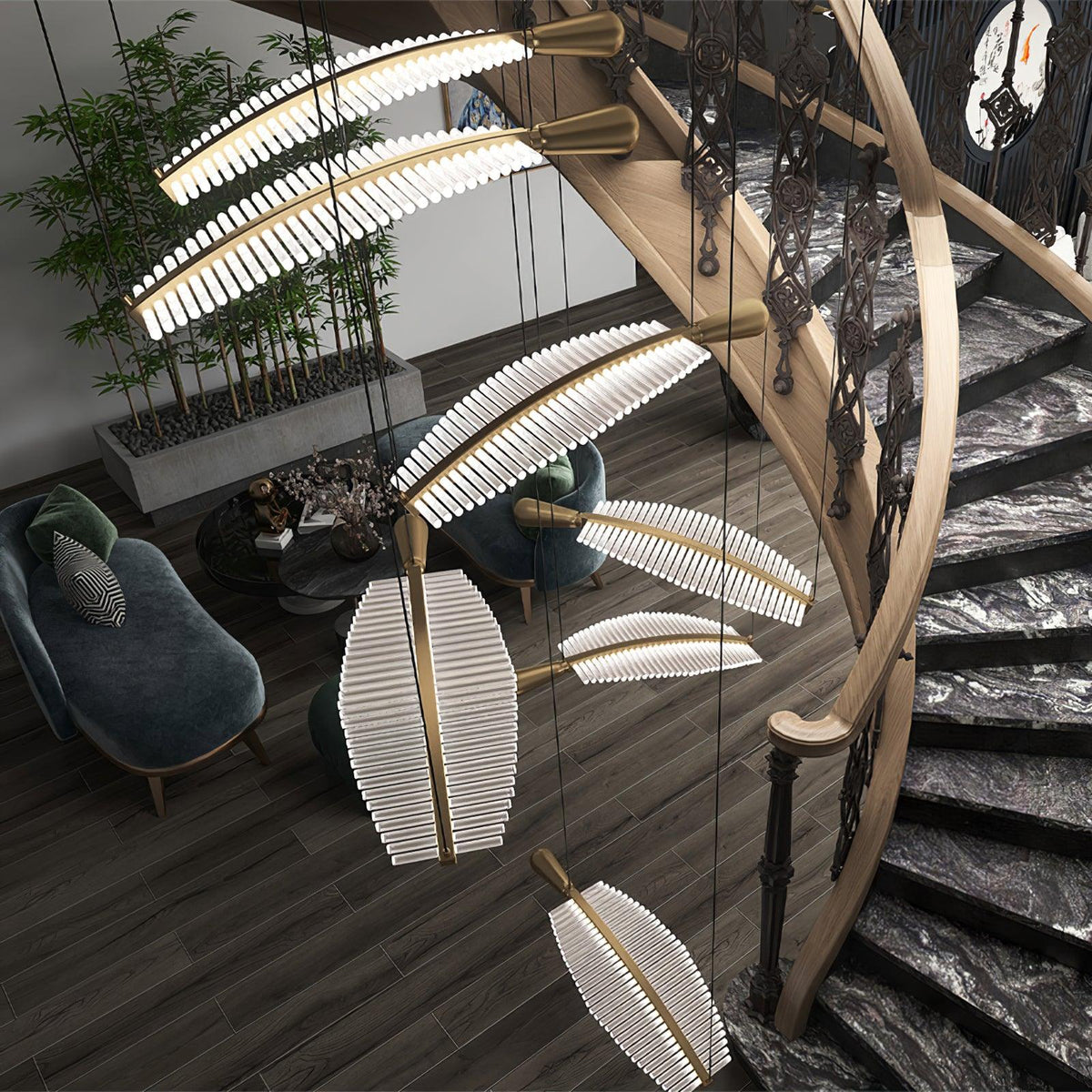 Kuo Kronleuchter aus Acryl in Gold mit zeitgenössischem Design