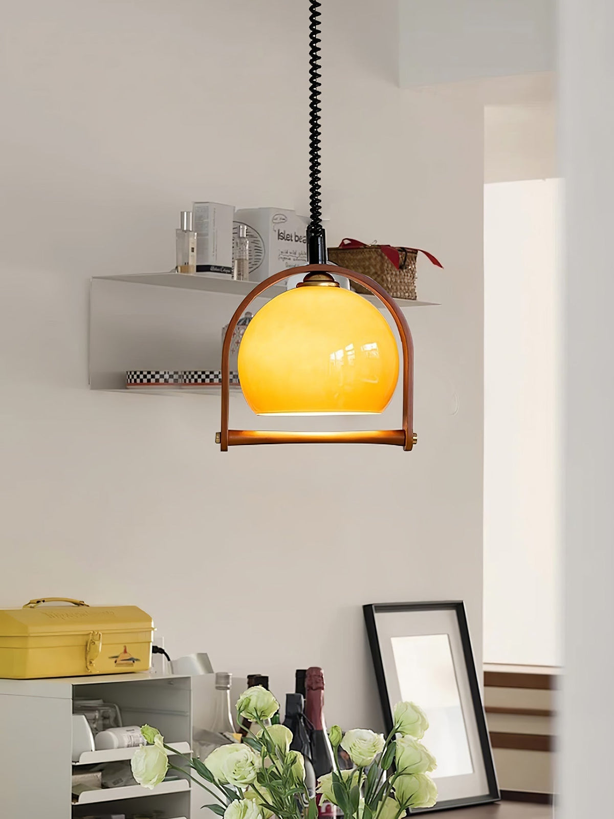 Cesilarae Premium Nordische Kunstglas-Holz-Pendelleuchte