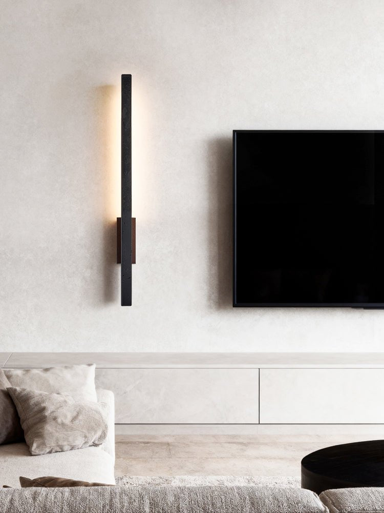 Juna Slim Schwarzer Travertin Linear Wandleuchte