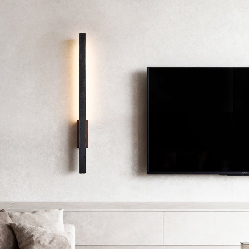 Juna Slim Schwarzer Travertin Linear Wandleuchte