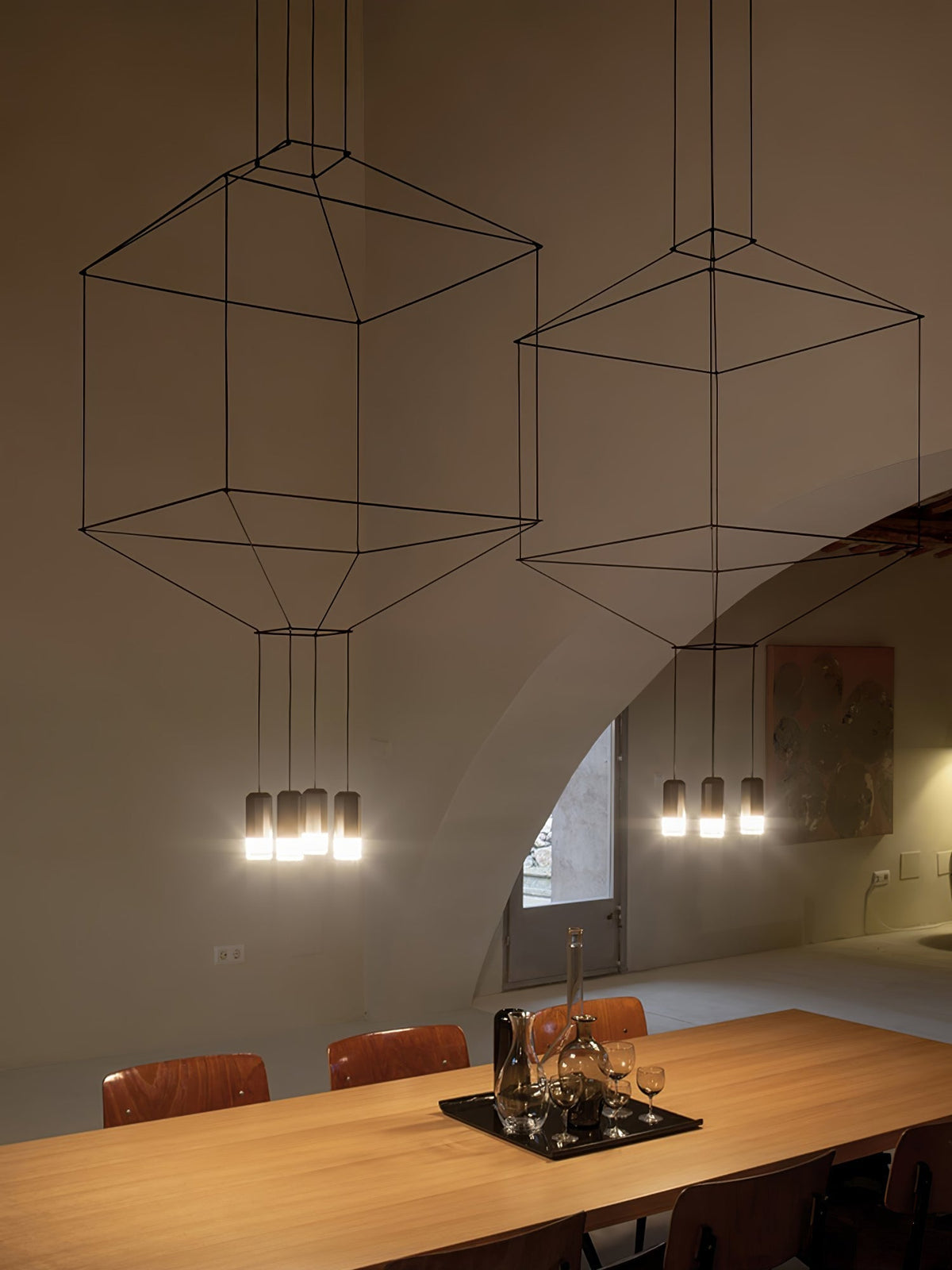 Elaalora Pendelleuchte Geometrisches Drahtdesign Schwarz LED