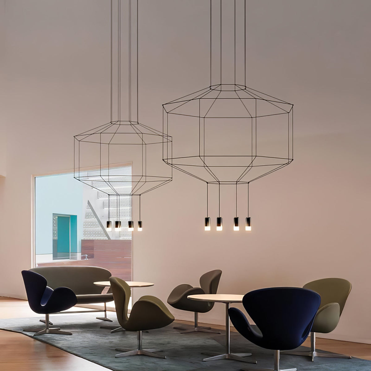Elaalora Pendelleuchte Geometrisches Drahtdesign Schwarz LED