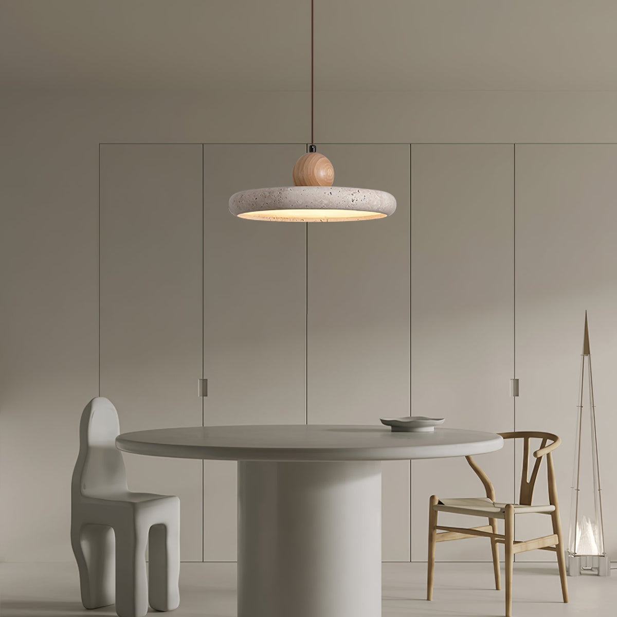 Opalyn Minimalistische Pendelleuchte aus Gelbem Travertin mit Stecker