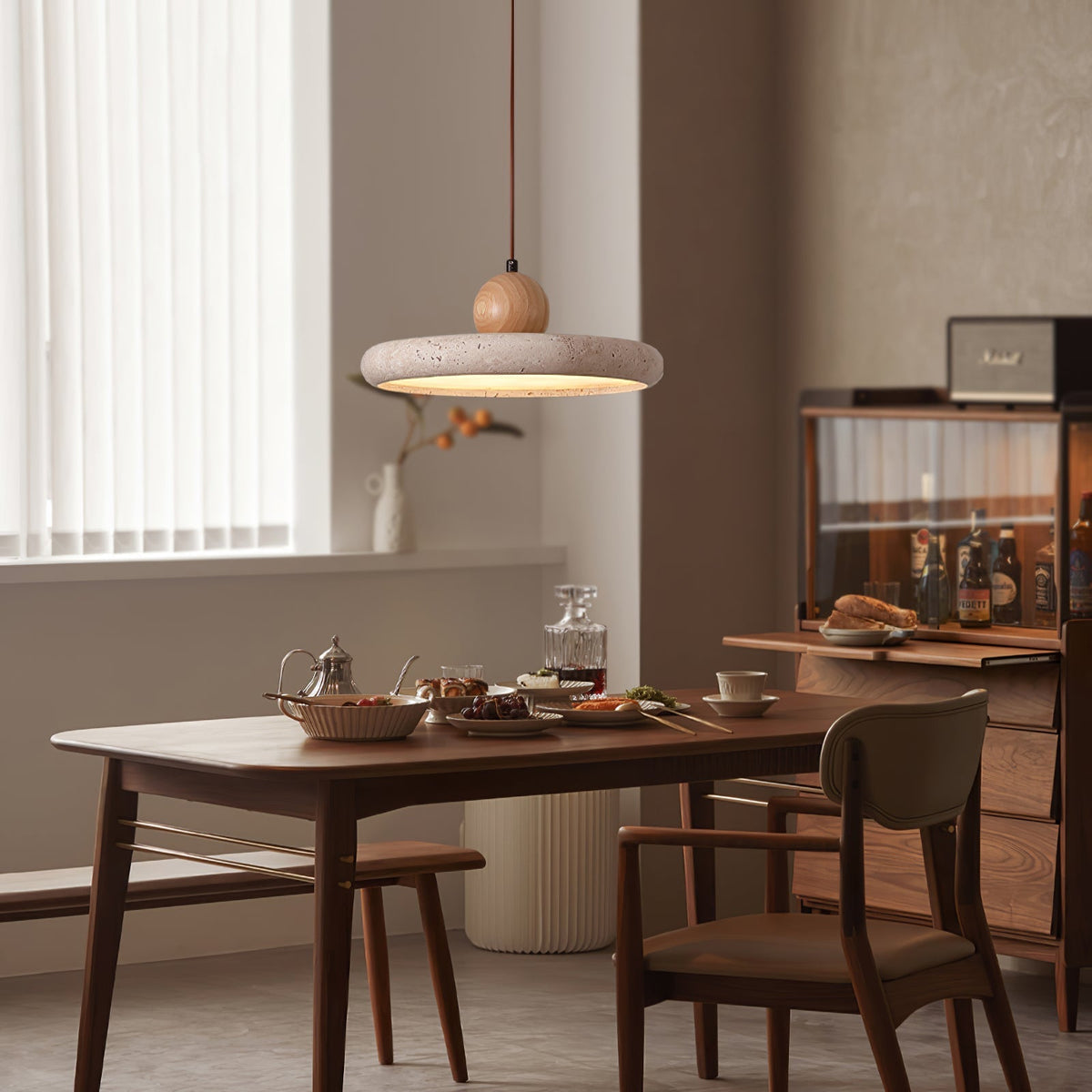 Opalyn Minimalistische Pendelleuchte aus Gelbem Travertin mit Stecker
