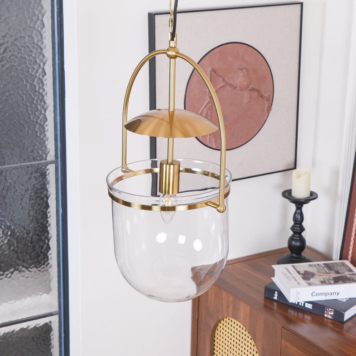 Velanaya Pendelleuchte aus Glas und Messing im Vintage-Stil fürs Wohnzimmer