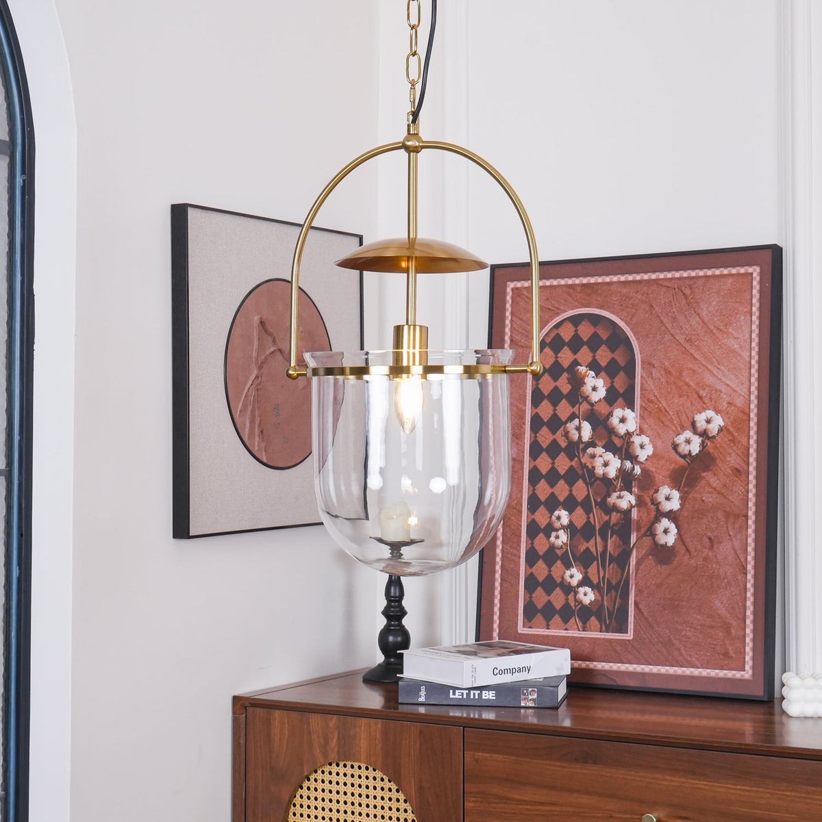 Velanaya Pendelleuchte aus Glas und Messing im Vintage-Stil fürs Wohnzimmer