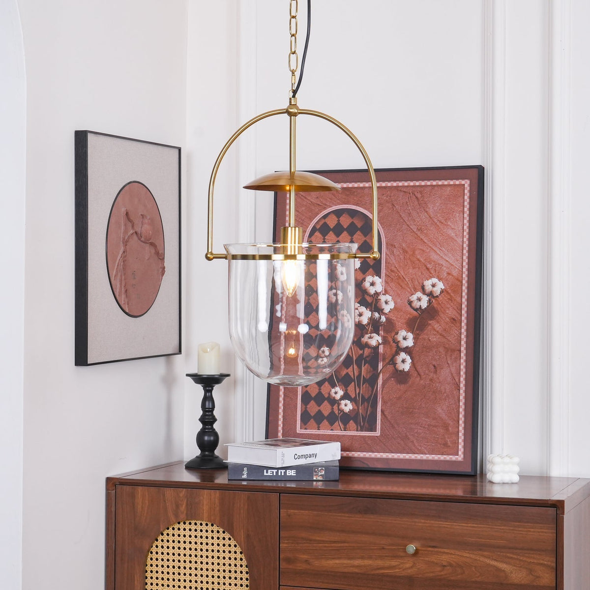 Velanaya Pendelleuchte aus Glas und Messing im Vintage-Stil fürs Wohnzimmer