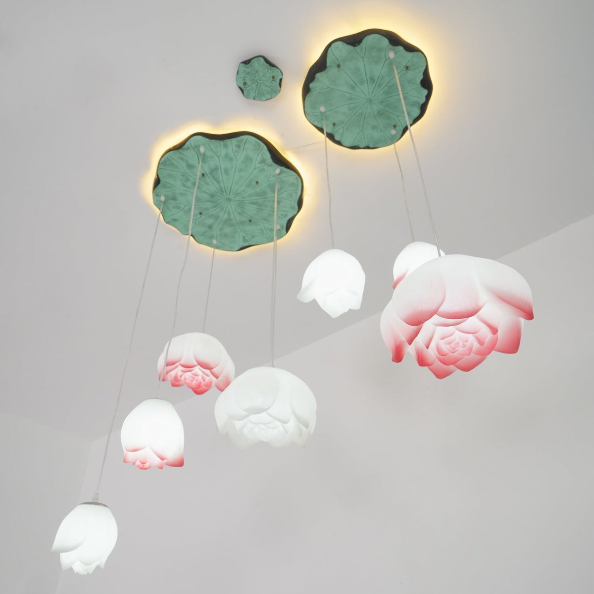 Rivinira Kronleuchter Lotus Floral Pendelleuchte Pink Weiß 7-Light