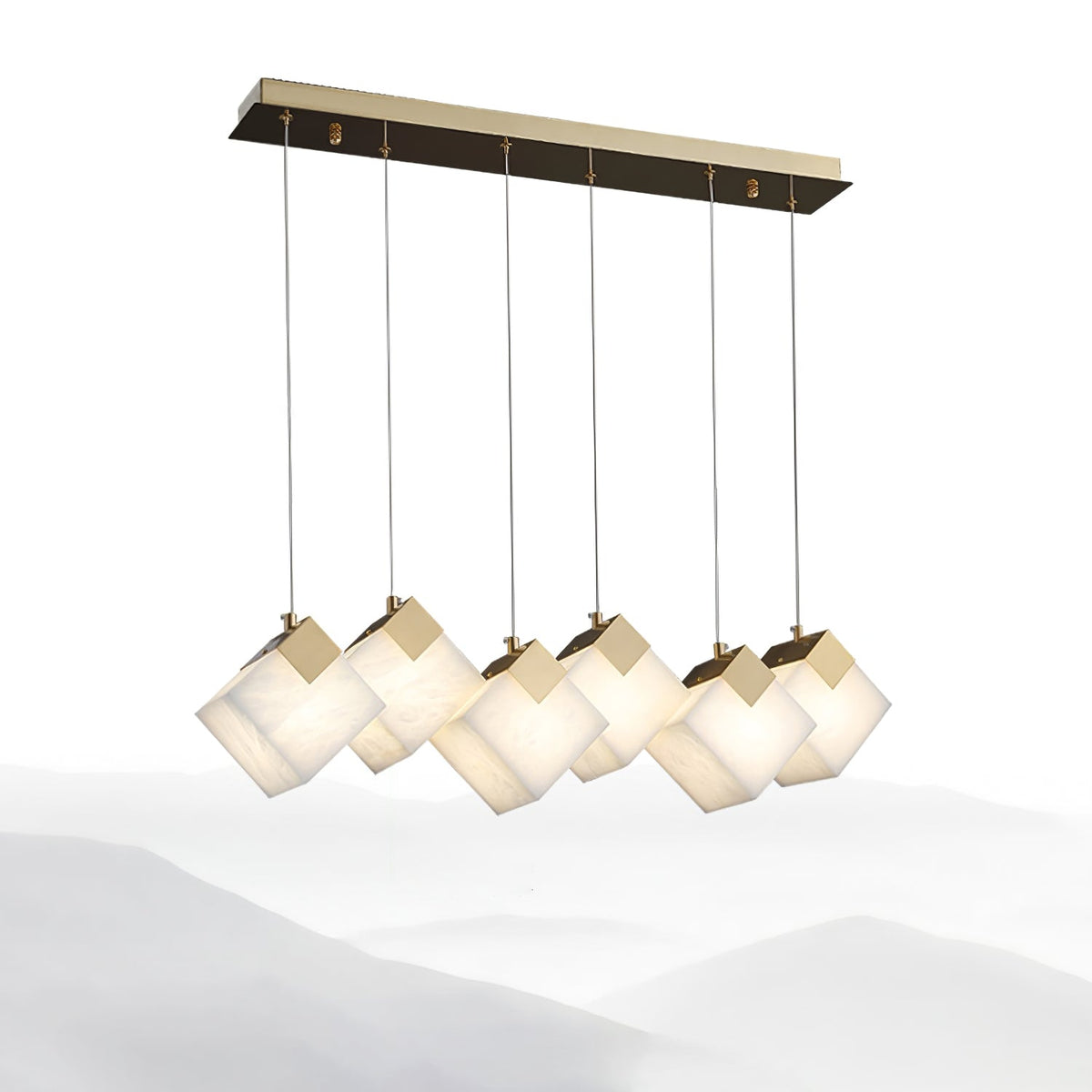 Vevariel lineare Pendelleuchte aus Alabaster in Kieselsteinform