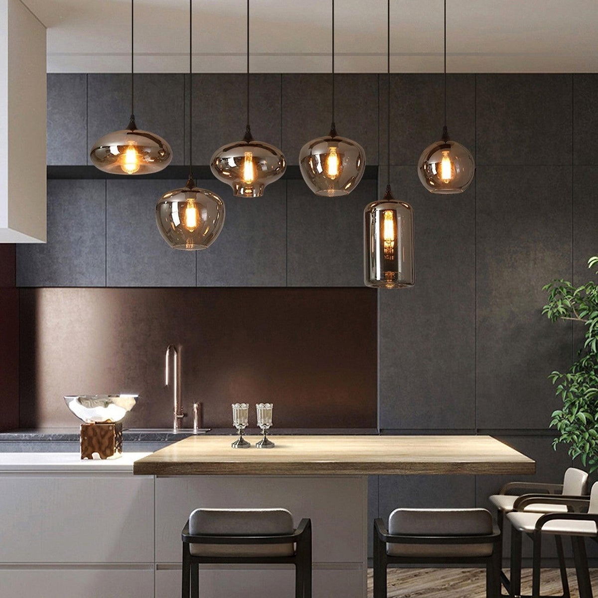 Tevely Pendelleuchte aus Glas im industriellen Chic-Stil