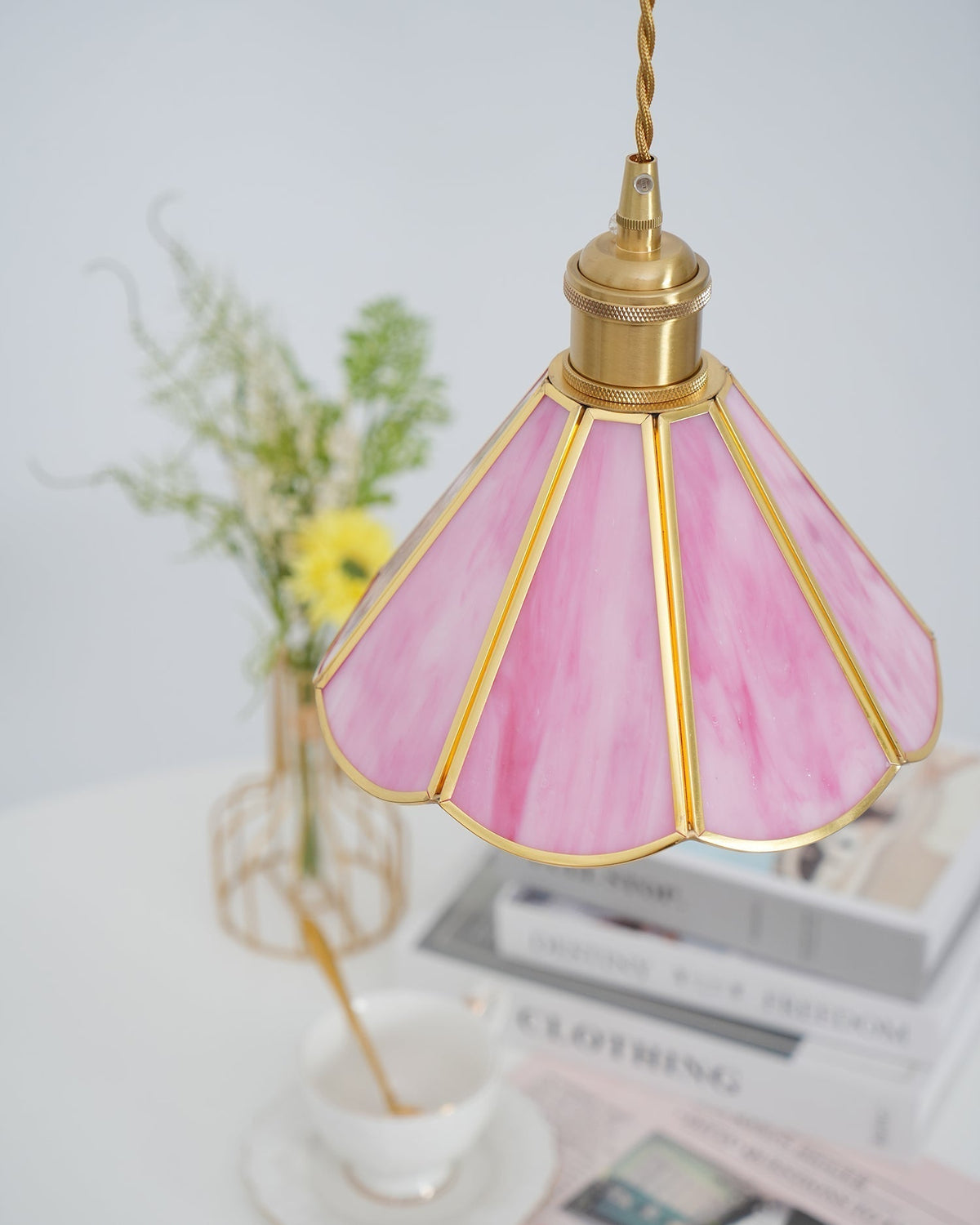 Lione Pink Stained Glas Pendelleuchte