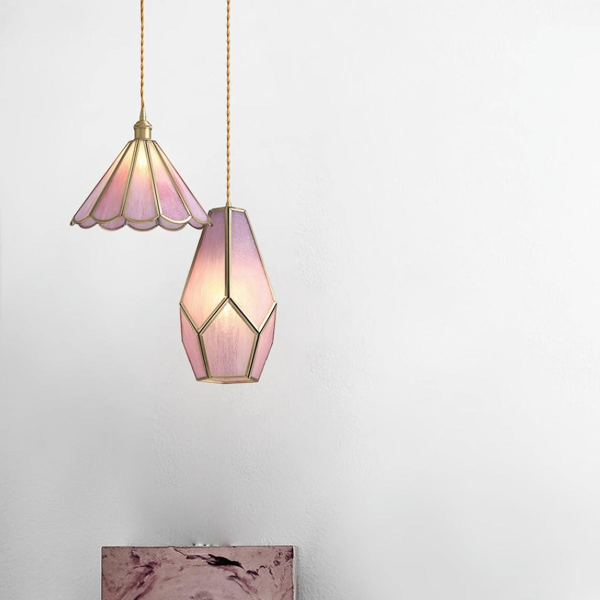 Lione Pink Stained Glas Pendelleuchte