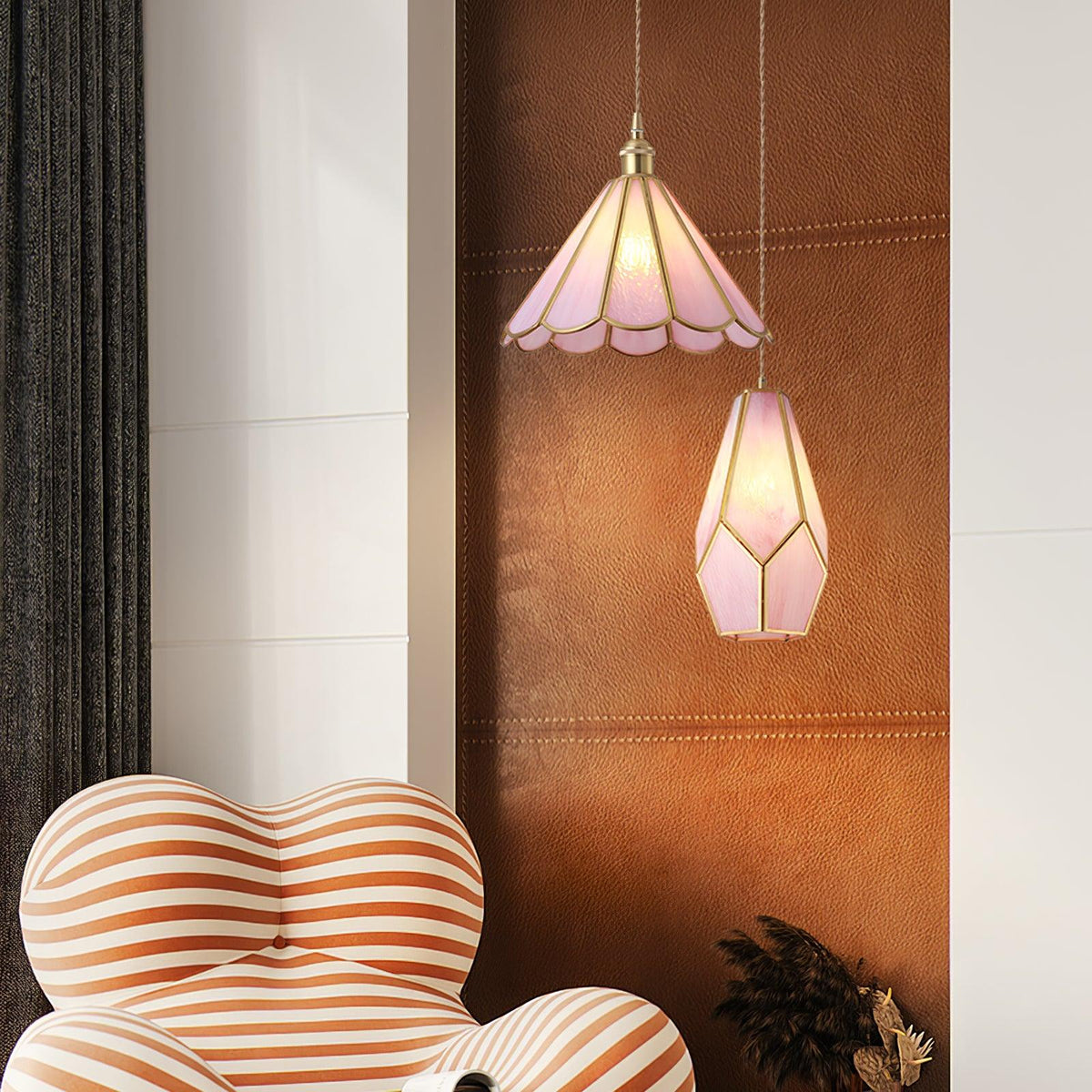 Lione Pink Stained Glas Pendelleuchte