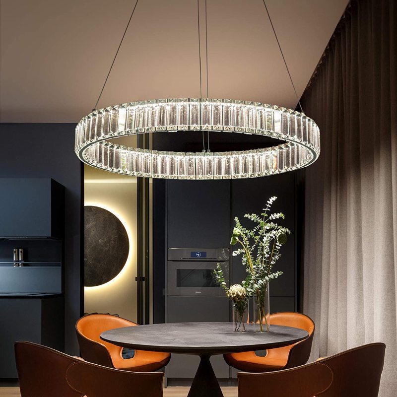 Kristy LED Eleganter Rund Kristall Kronleuchter, Klar, Wohnzimmer