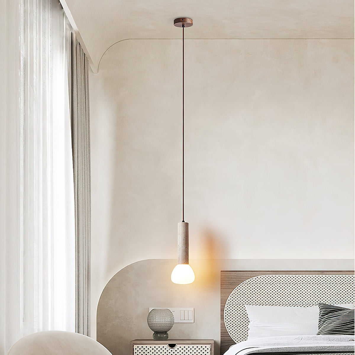 Beia Minimalistische Pendelleuchte aus Gelbem Travertin