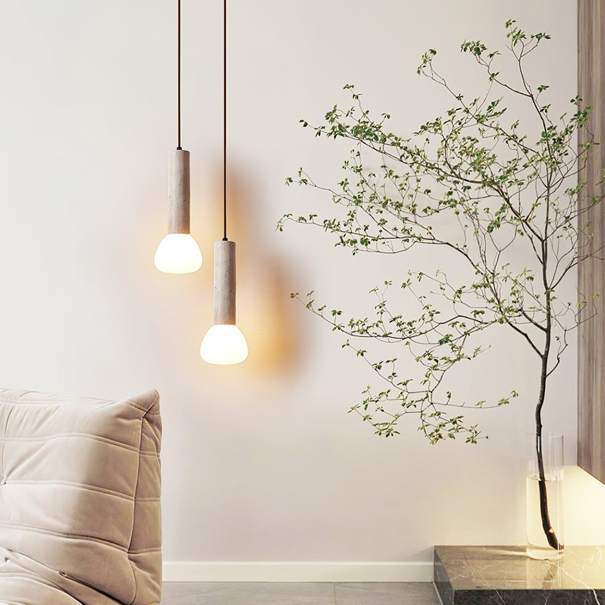 Beia Minimalistische Pendelleuchte aus Gelbem Travertin