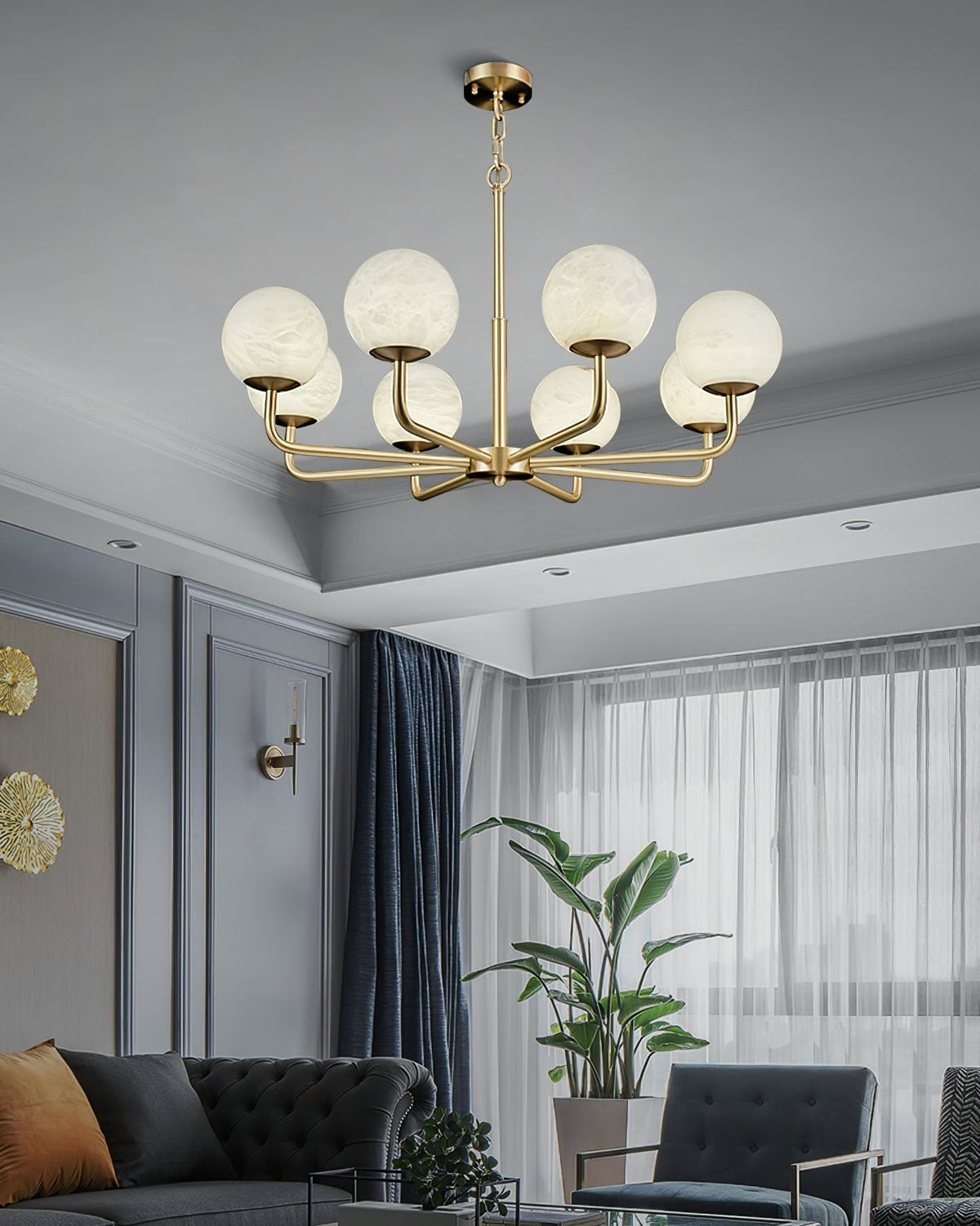 Erich Kronleuchter Alabaster Kugel Eleganz