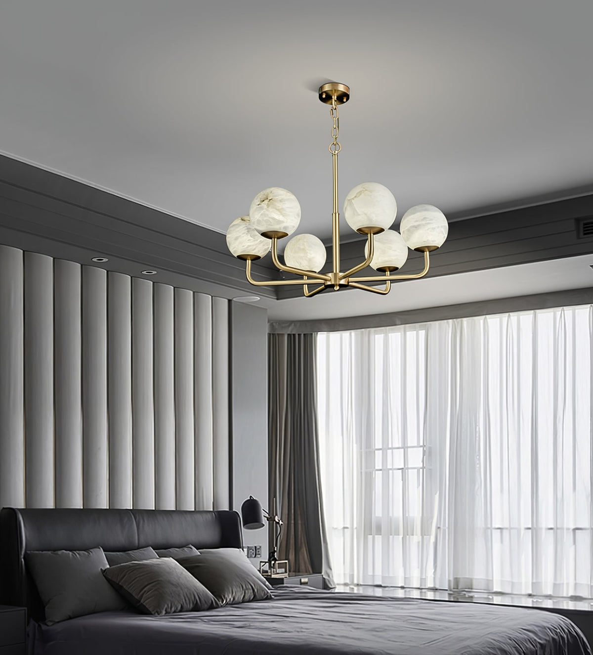 Erich Kronleuchter Alabaster Kugel Eleganz