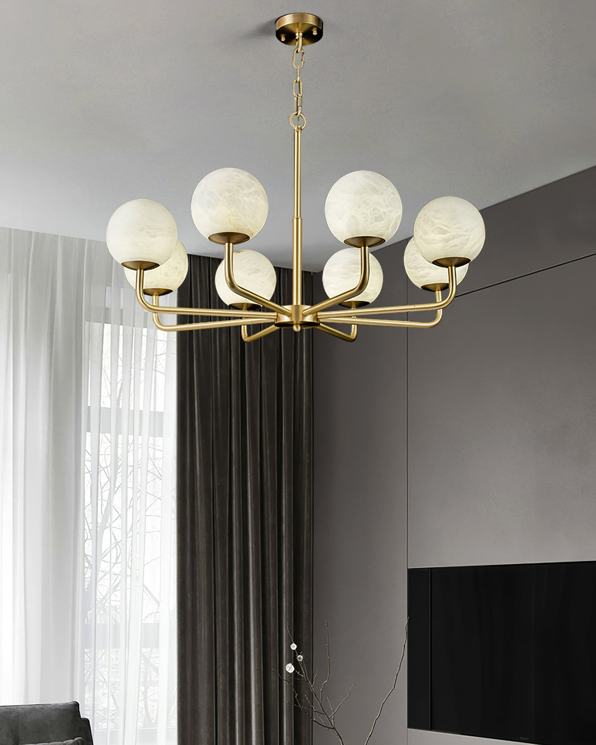 Erich Kronleuchter Alabaster Kugel Eleganz