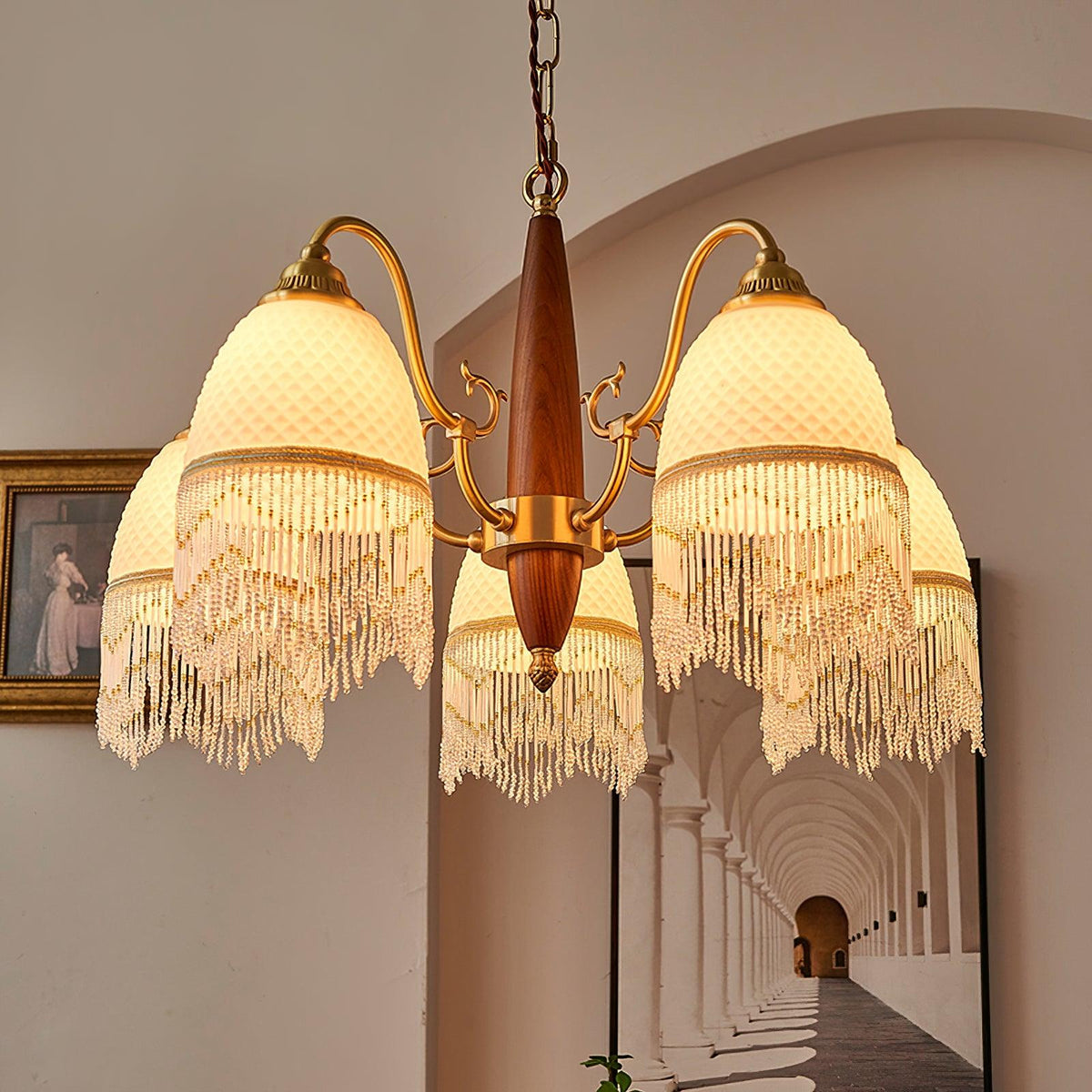 Yave Kronleuchter mit Fransenborten aus Glas im Vintage-Stil