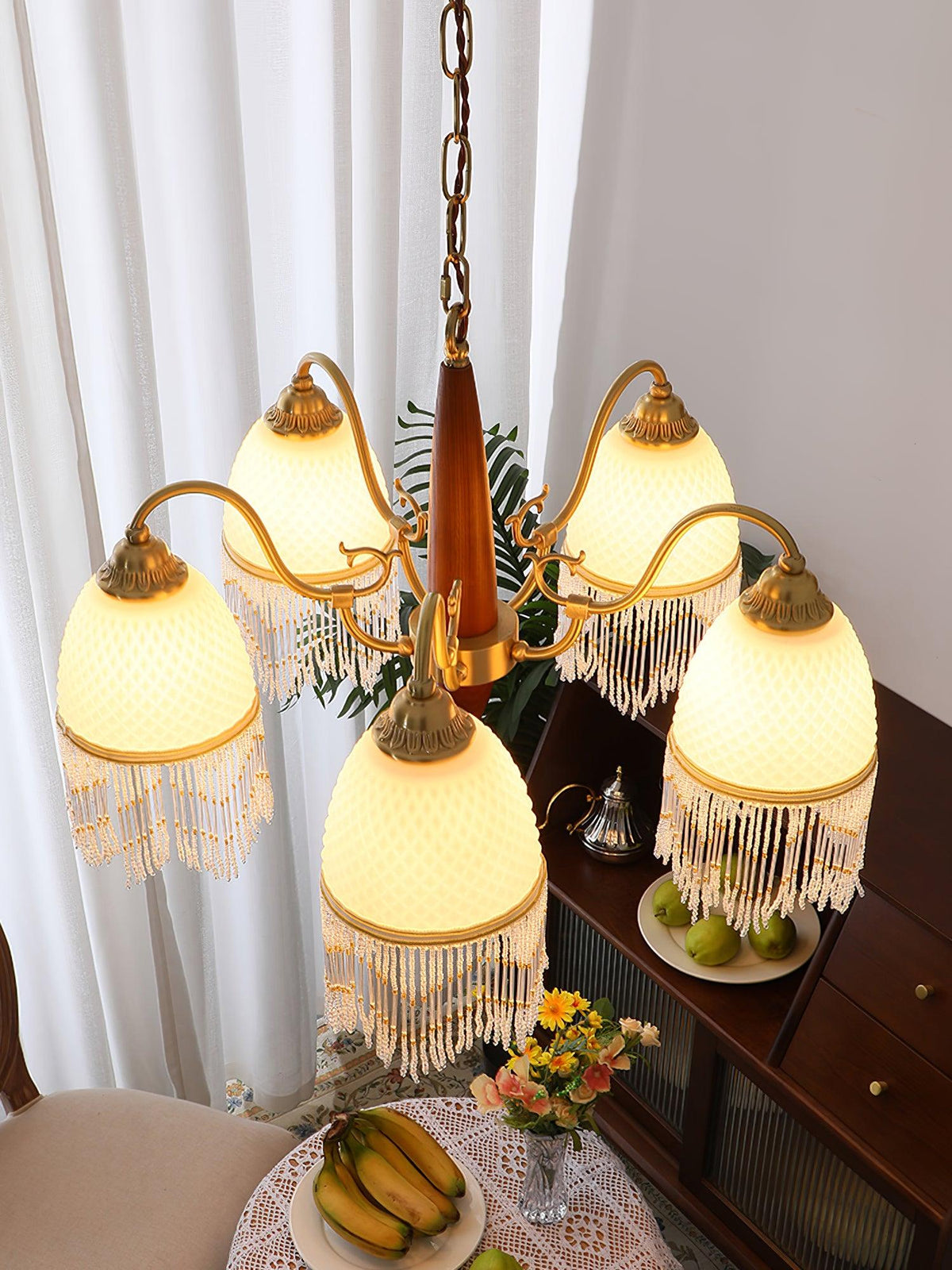 Yave Kronleuchter mit Fransenborten aus Glas im Vintage-Stil