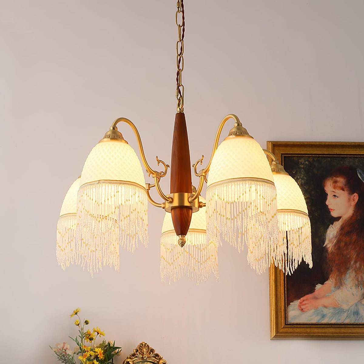 Yave Kronleuchter mit Fransenborten aus Glas im Vintage-Stil