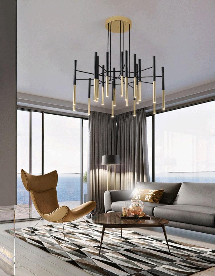 Arixon Kronleuchter Moderne Stäbe Schwarz Gold