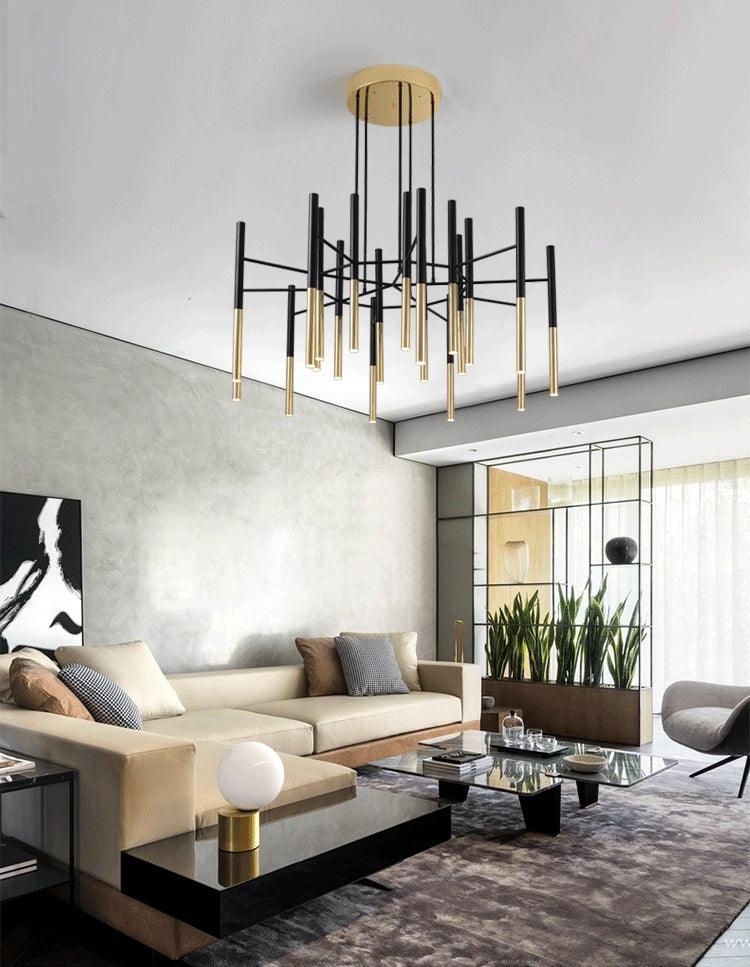 Arixon Kronleuchter Moderne Stäbe Schwarz Gold