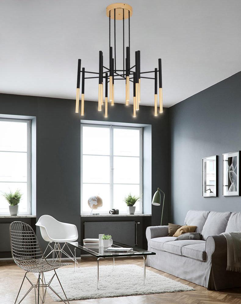 Arixon Kronleuchter Moderne Stäbe Schwarz Gold