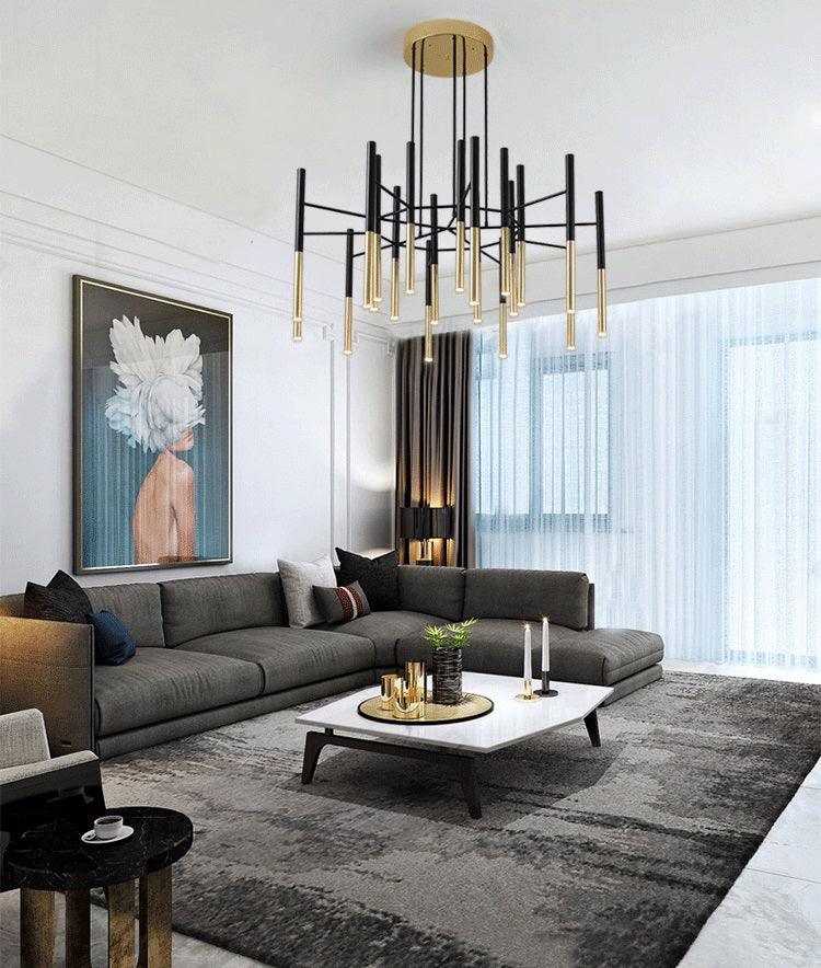 Arixon Kronleuchter Moderne Stäbe Schwarz Gold