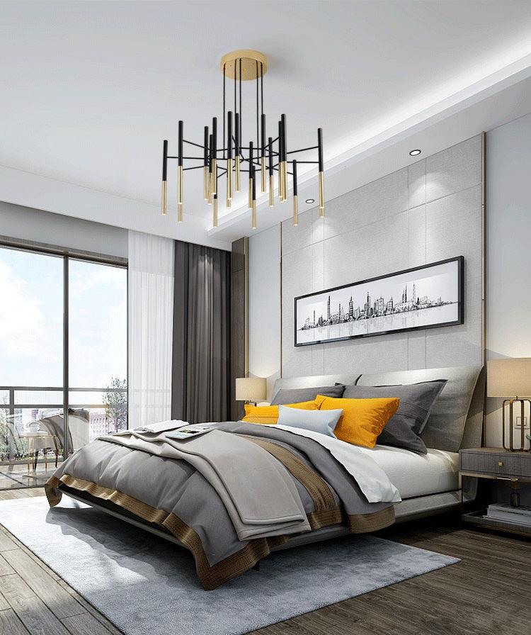 Arixon Kronleuchter Moderne Stäbe Schwarz Gold