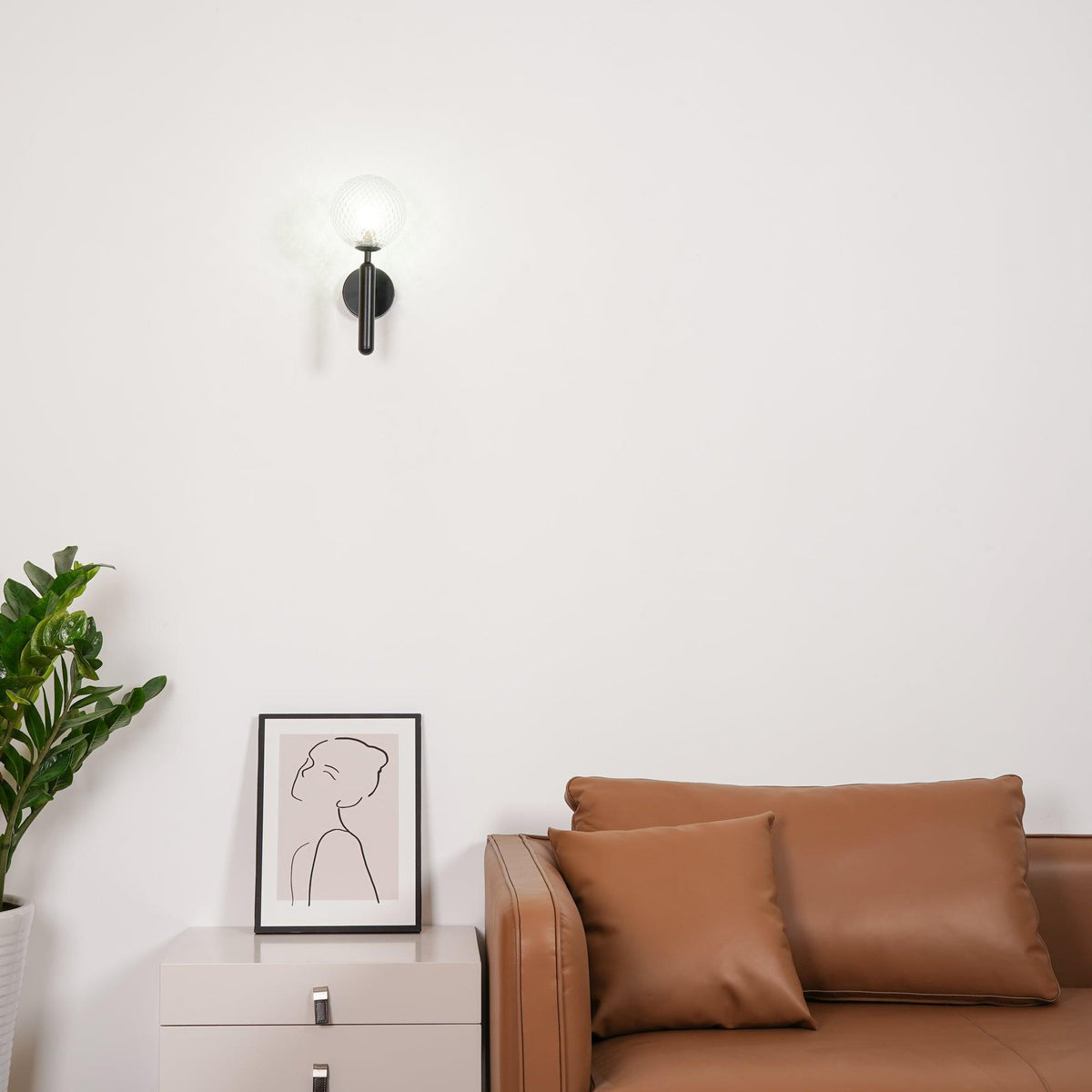 Kynlo Wandleuchte Mit Stecker Transparent Optisches Glas Kugel Nordisch Minimalistisch für Schlafzimmer